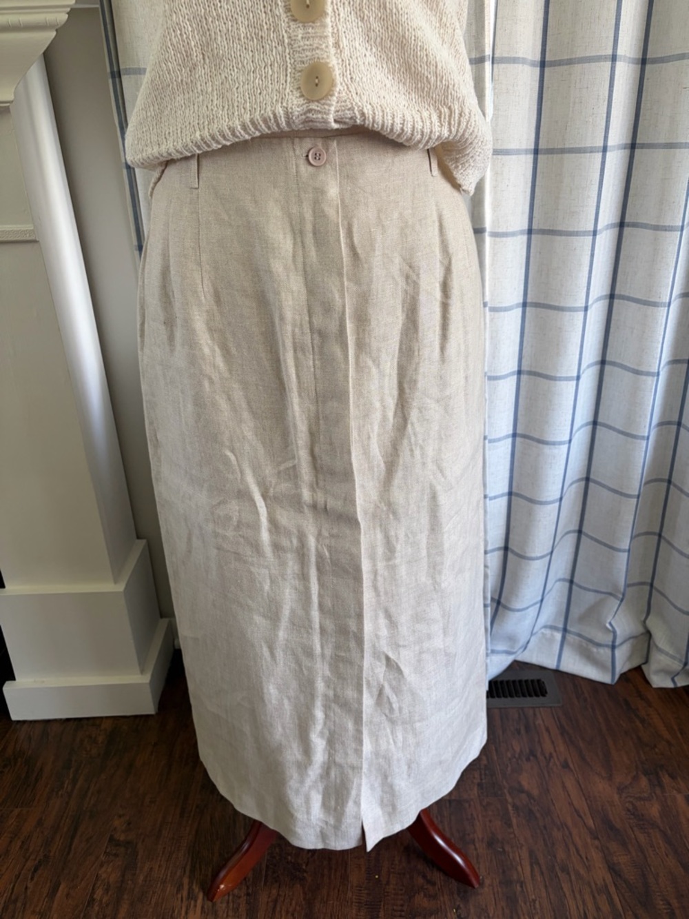 Vintage Talbots Irish Linen Long Maxi Button Front Neutral Skirt
